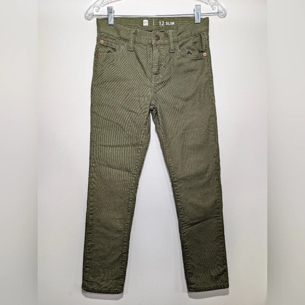 Gap Kids Boys 12 Slim Fit Jeans Green Camo Fleece Lined Cotton Pants